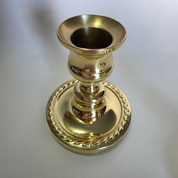 Vintage Baldwin Solid Brass Candlestick Holders, Set of 2, Decorative Rope Base - Picture 2 of 9